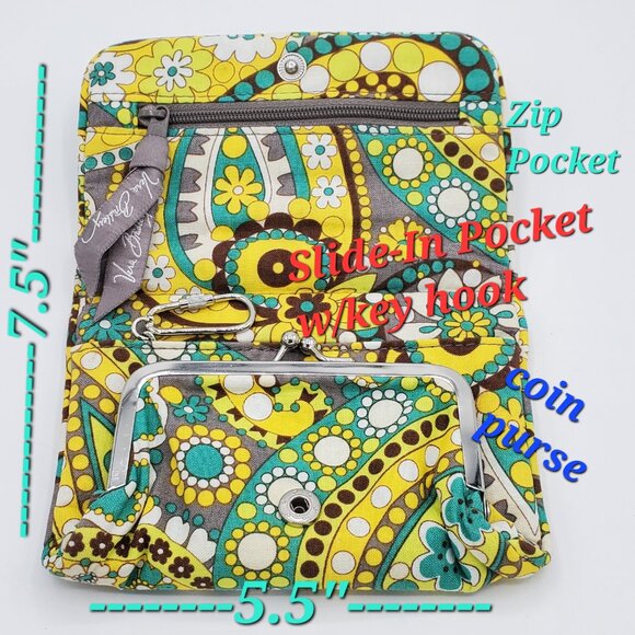 VERA BRADLEY Cotton Quilted Lemon Parfait Tri-Fold Card Holder Coin Purse Wallet - Picture 3 of 6